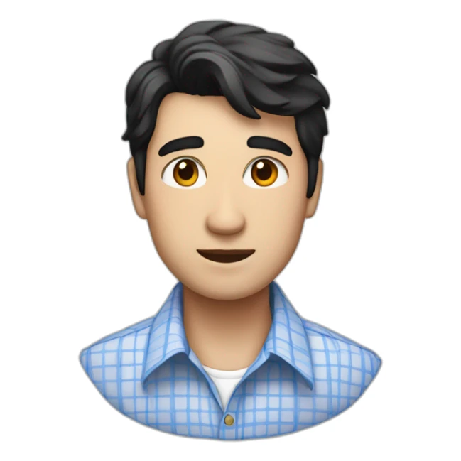 Man with black hair and a checked white/blue buttoned collar shirt sticker