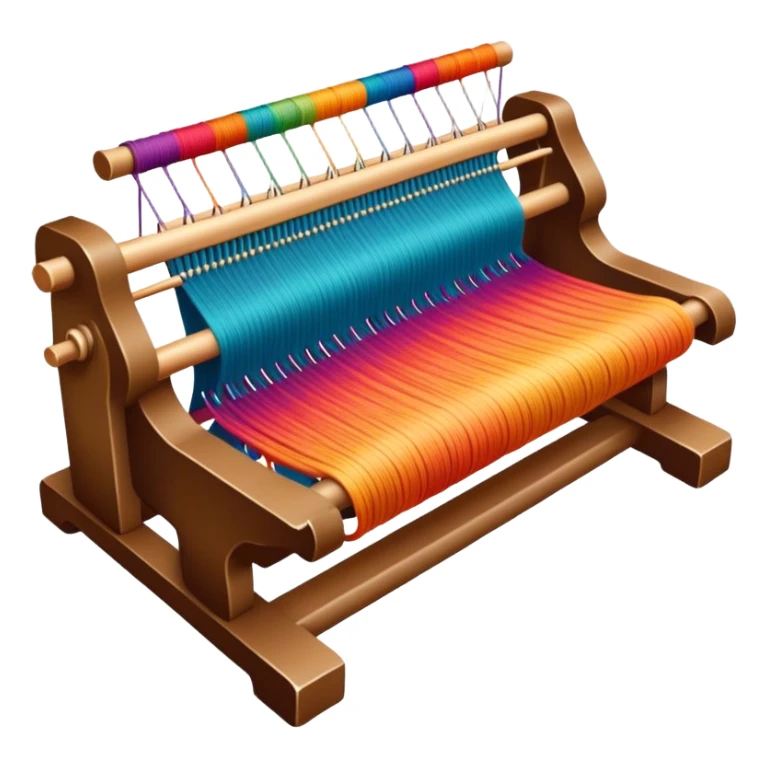 Carpet weaving icon, weaving loom, colorful threads, woven carpet design, intricate patterns, minimalistic style, clean lines, transparent background. sticker