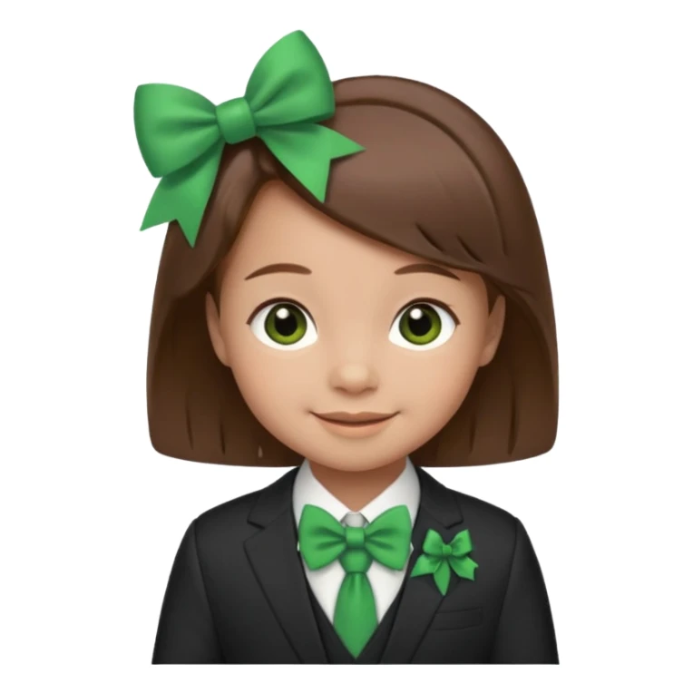 baby, brown hair in suit, with green bow, smile sticker