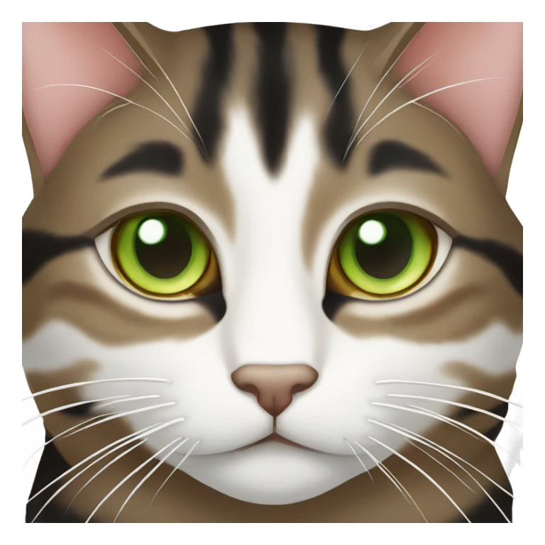 Brown, black, and white tabby cat with green eyes sticker