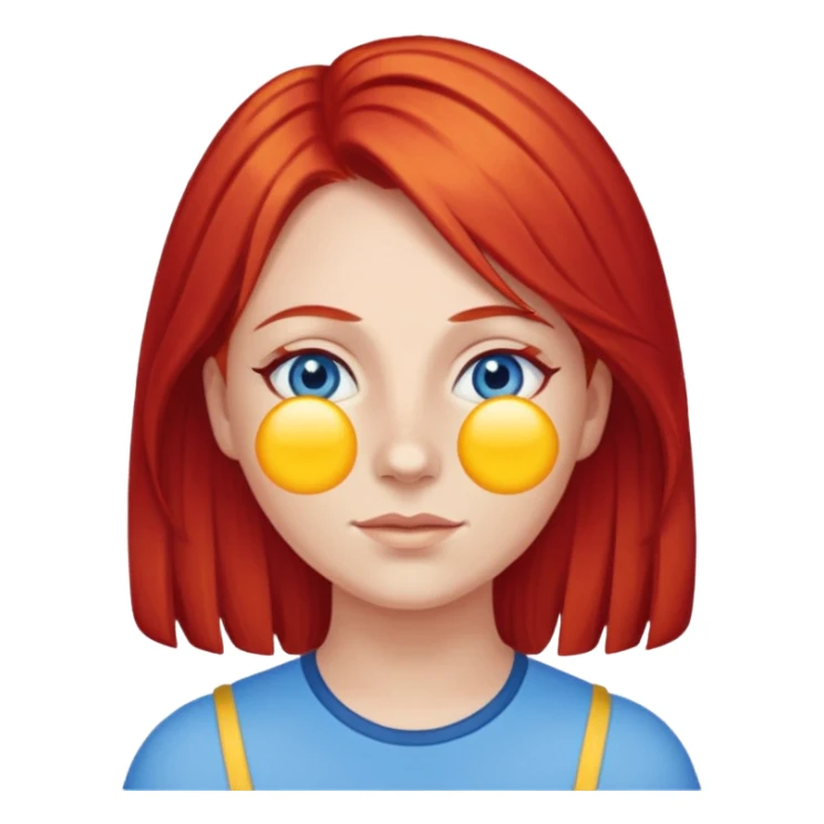 wendy thomas  the clown from gta rp nopixel she has a blue sun on her right eye with three yellow lines below her right eye and bove her left eye. she has bright red hair and light blue eyes sticker
