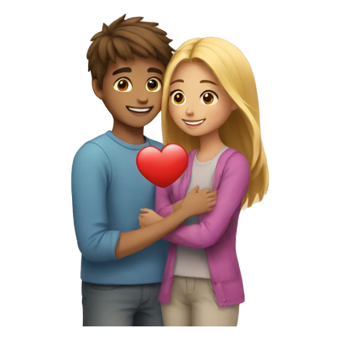 Young man and girl hugs with heart sticker
