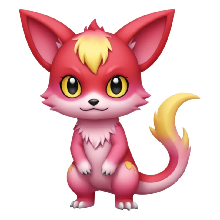 Pastel warm colorful-red-pink-yellow-gradient anime-styled edgy cool badass cute random Fakémon-creature, with random markings, full body sticker