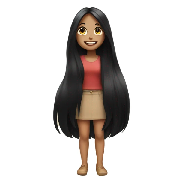 Girl with long black hair and hear eyes very happy sticker