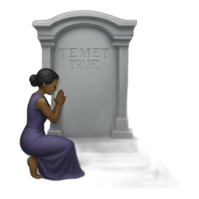 woman kneeling at tombstone sticker