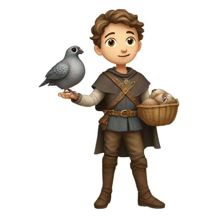 European boy in medieval clothes with a flying quail sticker