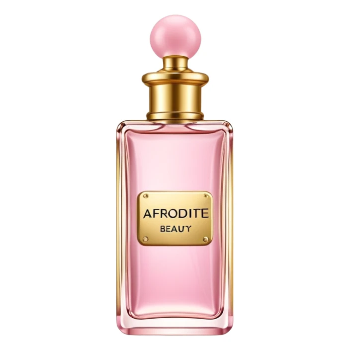 rectangle perfume light pink liquid gold cylinder cap written AFRODITE by YASMIN BEAUTY sticker
