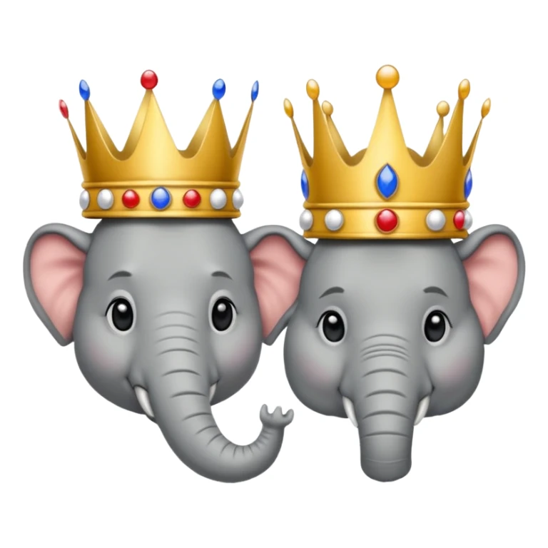 (Democratic Party) elephant facing (Republican Party) donkey neither wearing a crown.  Put face of Donald Trump wearing a crown in between them sticker