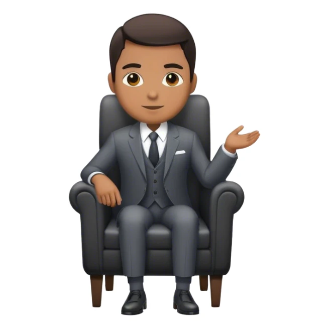 Lobo con traje elegante de cuerpo completo sentado en una silla sticker