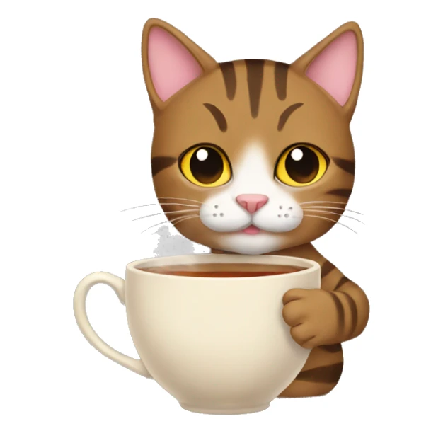 brown Tabby cat holding a cup of tea sticker
