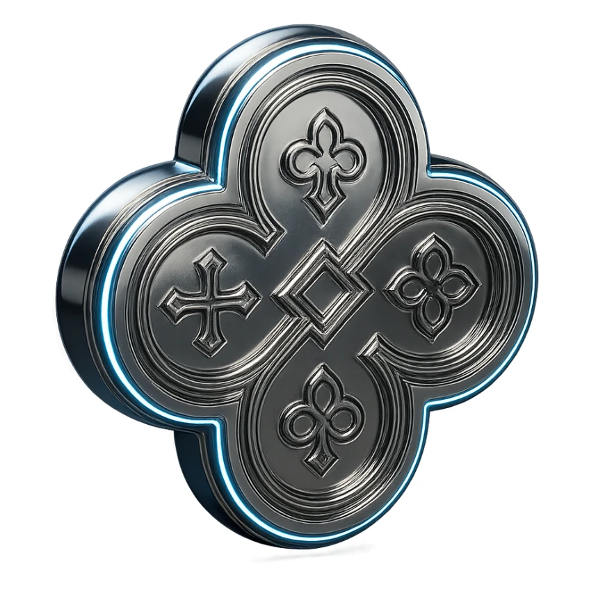 stylized chrome quatrefoil with glowing edges and a futuristic look sticker