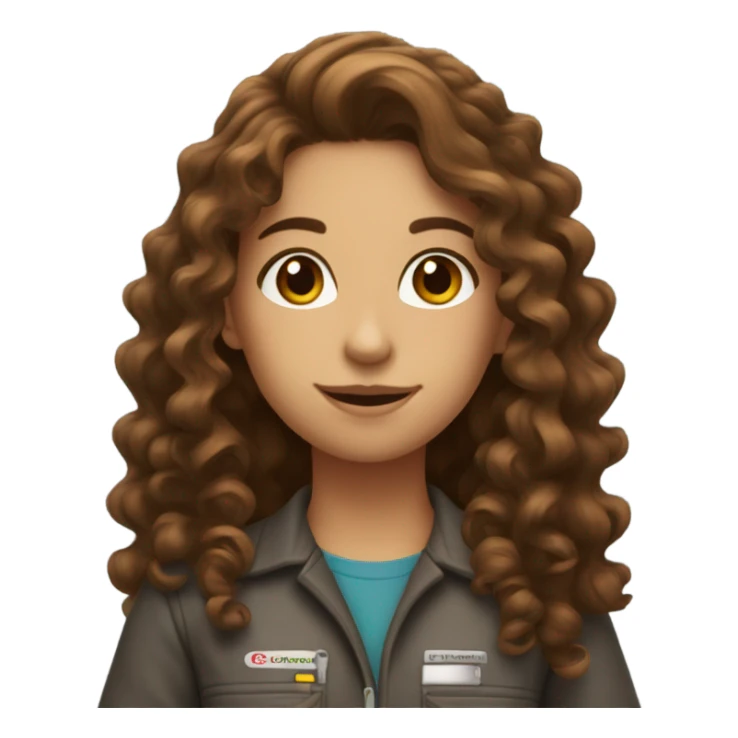 girl mechanic with long brown curly hair holding a differential sticker