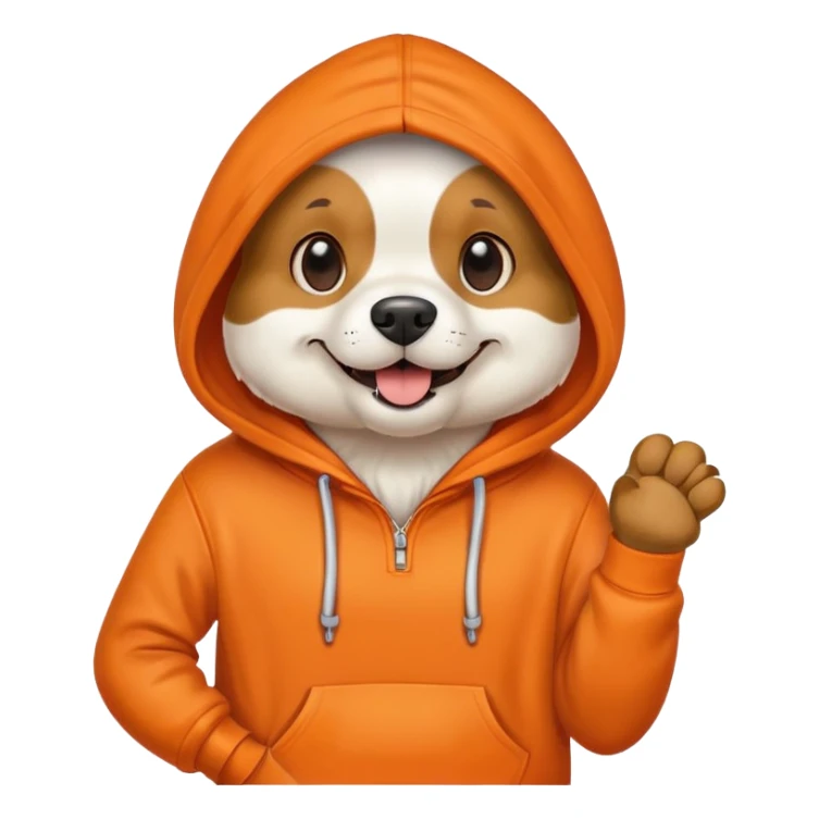 Dog wearing orange hoodie sticker
