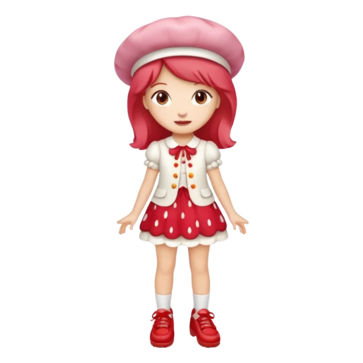 pretty and cute realistic modern day strawberry shortcake full body with red shoes emoji sticker