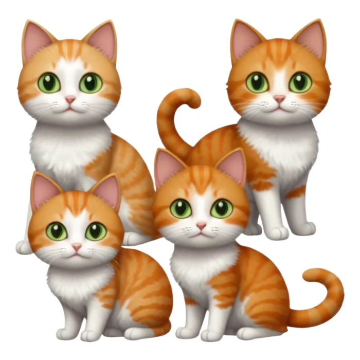 full body of 3 tiny short hair cats including a dark grey and white cat with green eyes, a ginger and white with orange eyes and a brown tabby and white with hazel eyes sticker