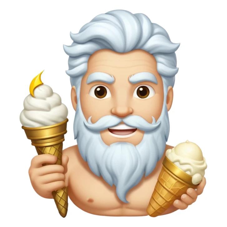 smiling Zeus with white ice cream and lightning bolt sticker