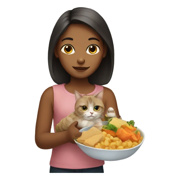 girl with cat and food sticker