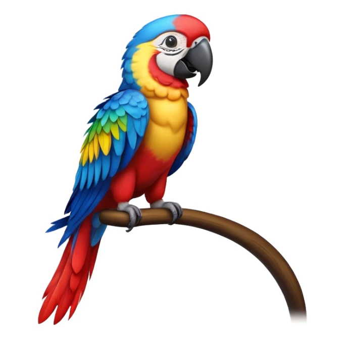 cinematic-macaw-realistic-full-body-standing-emoji,-vibrant-feathers-glowing-with-rich-reds,-blues,-and-yellows,-head-tilted-dramatically,-curved-black-beak-gleaming,-piercing-dark-eyes-exuding-confidence,-simplified-yet-realistic-focused sticker