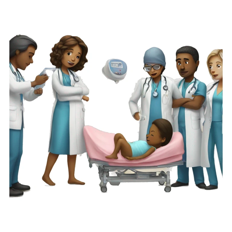 a woman gives birth and doctors stand nearby sticker