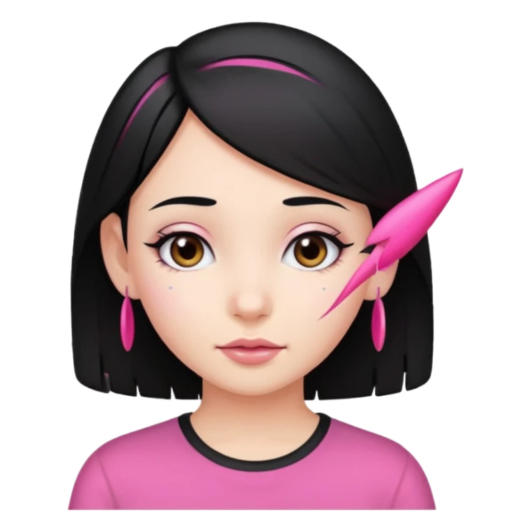 girl with black hair and pink streak by ear sticker