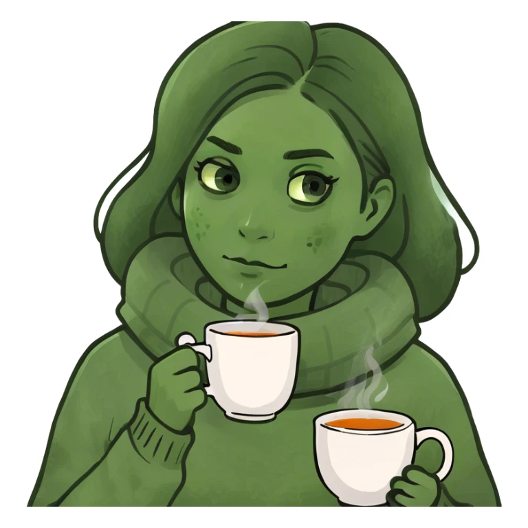 A tired girl with hot tea sticker