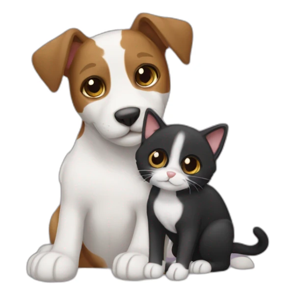 Black tabby cat cat cat feline and brown Jack Russell dog hugging sticker