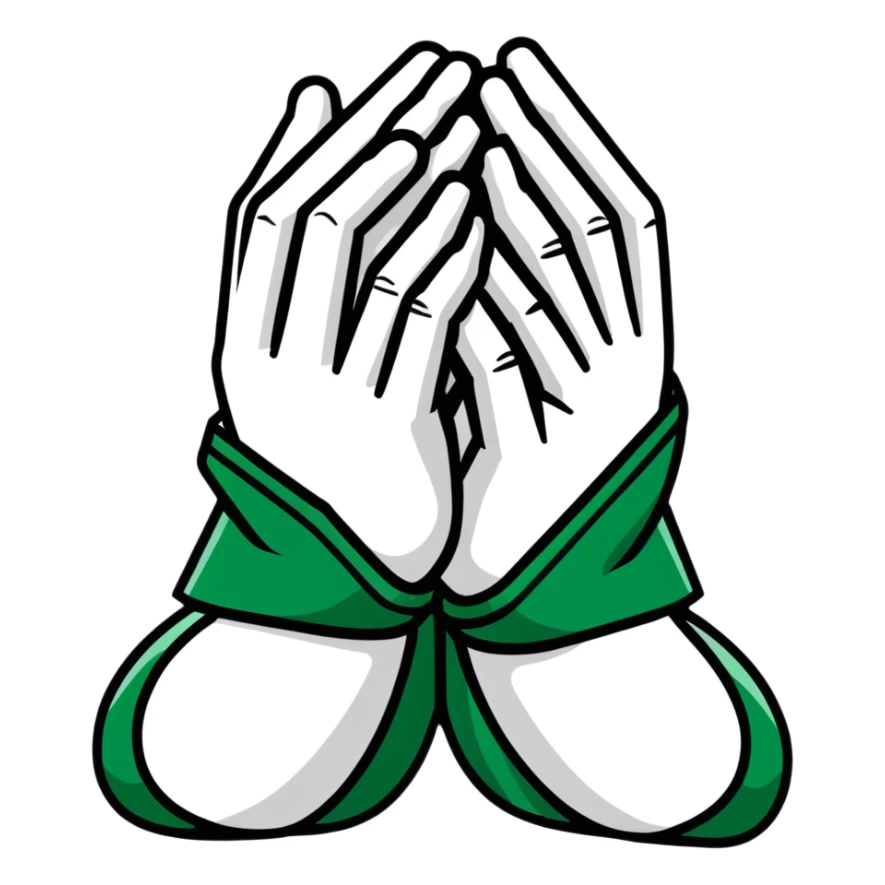 Geometric Maya style prayer hands - thank you for reply, strictly white and deep dark green only, angular sharp lines sticker