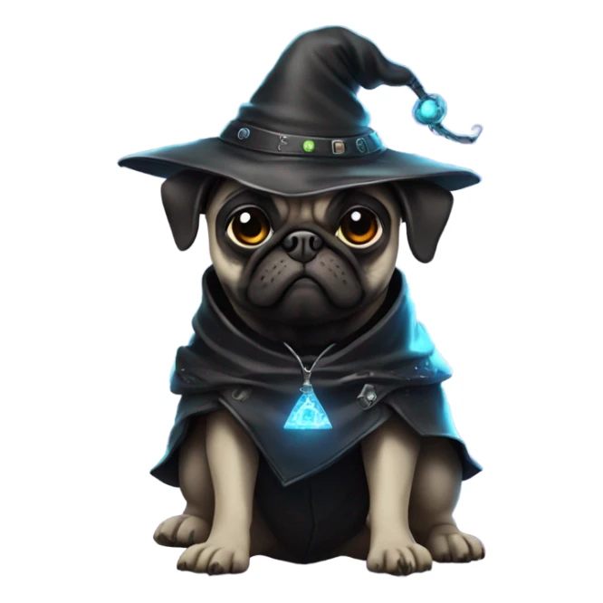 cyberpunk pug wearing a black wizard's hat sticker
