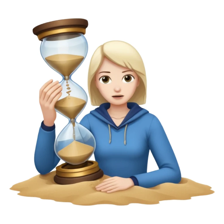 Character holding a broken hourglass, sand frozen mid-air sticker