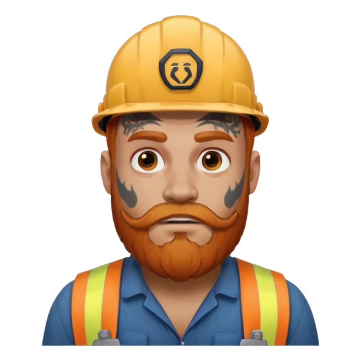 construction worker with beard, ginger haired and heavy face tattoos scary looking sticker