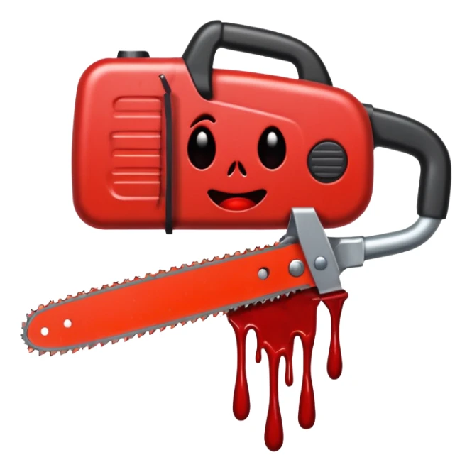 Chainsaw, blood dripping, cartoon horror emoji, no background sticker