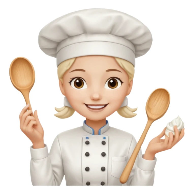 Young female baker - white chef hat, holding cream piping bags in both hands sticker