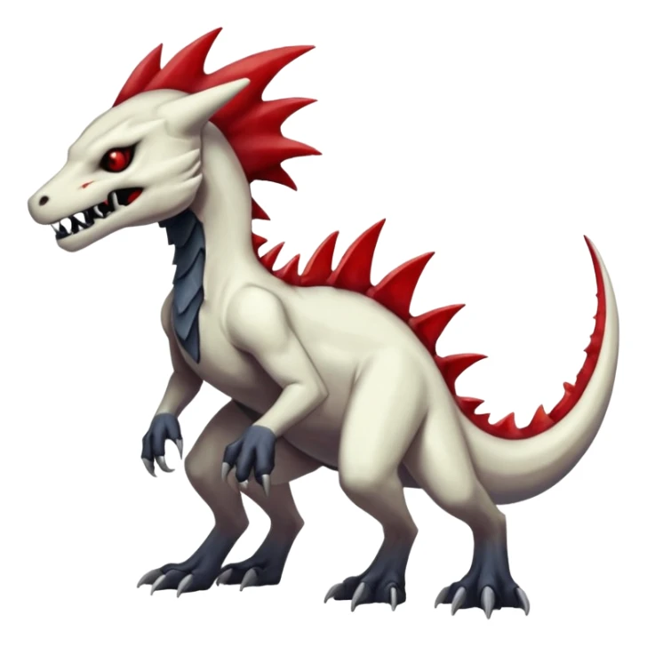 Shiny White Evil Glowing Eldritch Marowak-Salandit-Duskull-Darkdramon-fusion with bloody red markings and a red mane  sticker