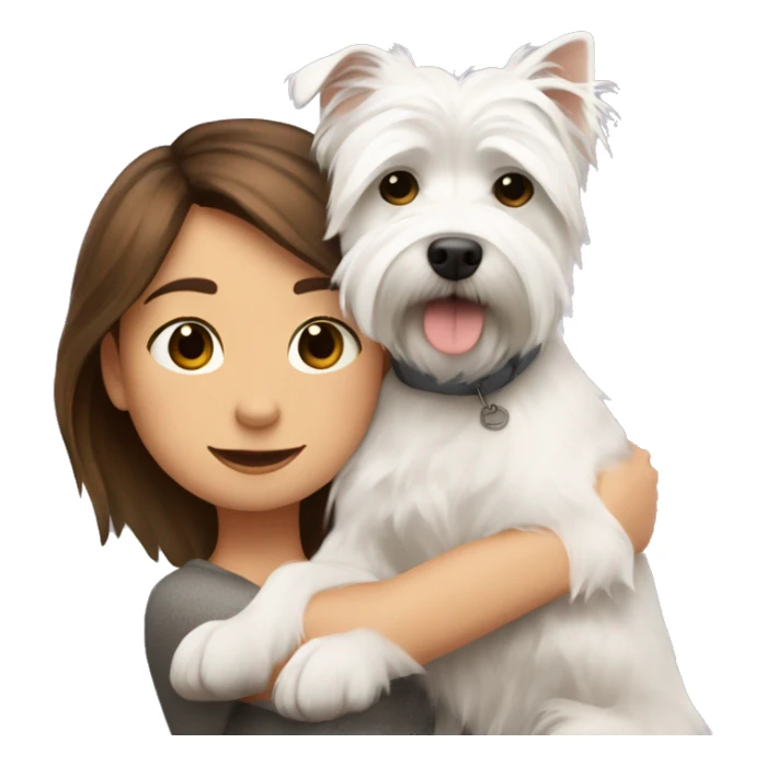 girl with brown hair hugs a west highland white terrier  sticker