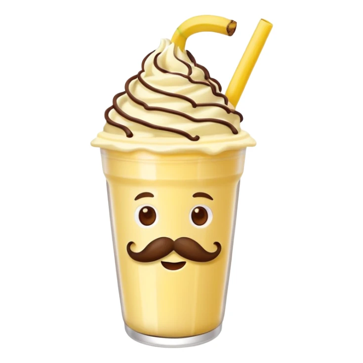 banana milkshake in a take-out cup with mustache sticker