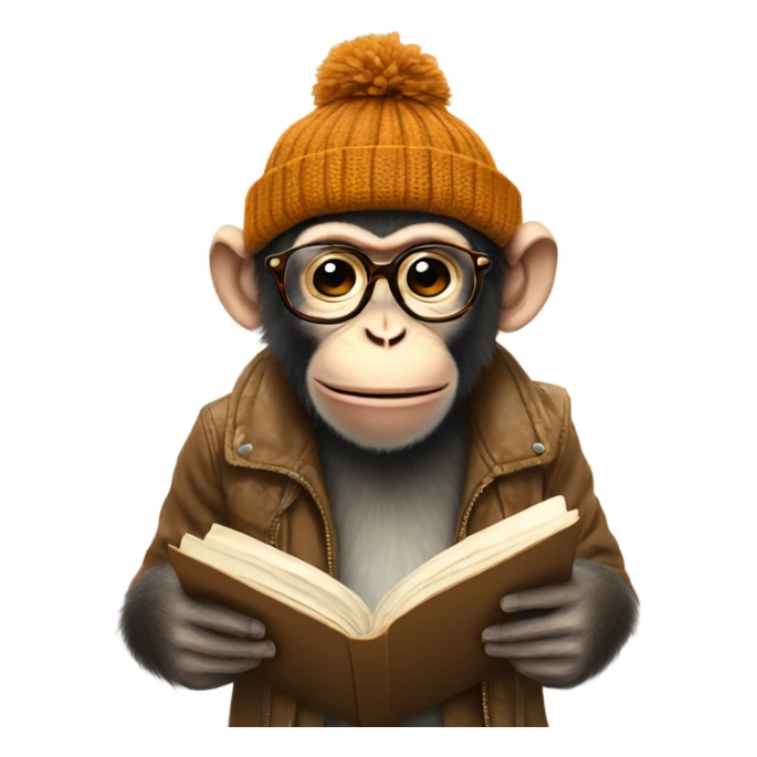 hipster monkey wearing a beanie reading poetry  sticker