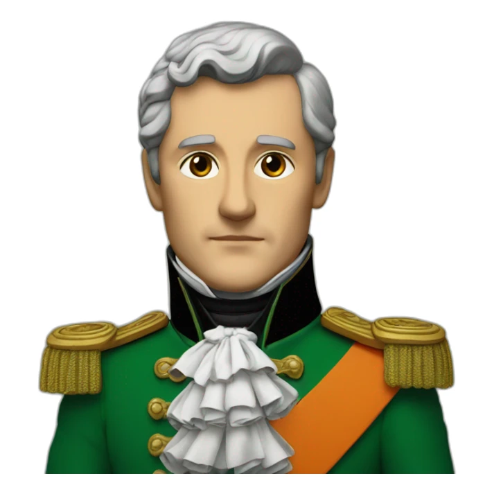 napoléon in green and orange coat with H logo sticker