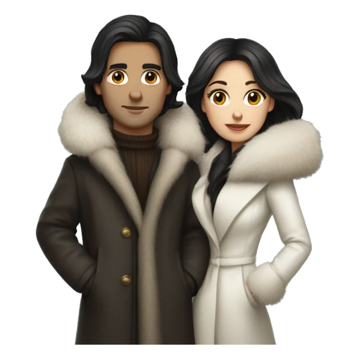 Dark haired White couple in long fur coats sticker