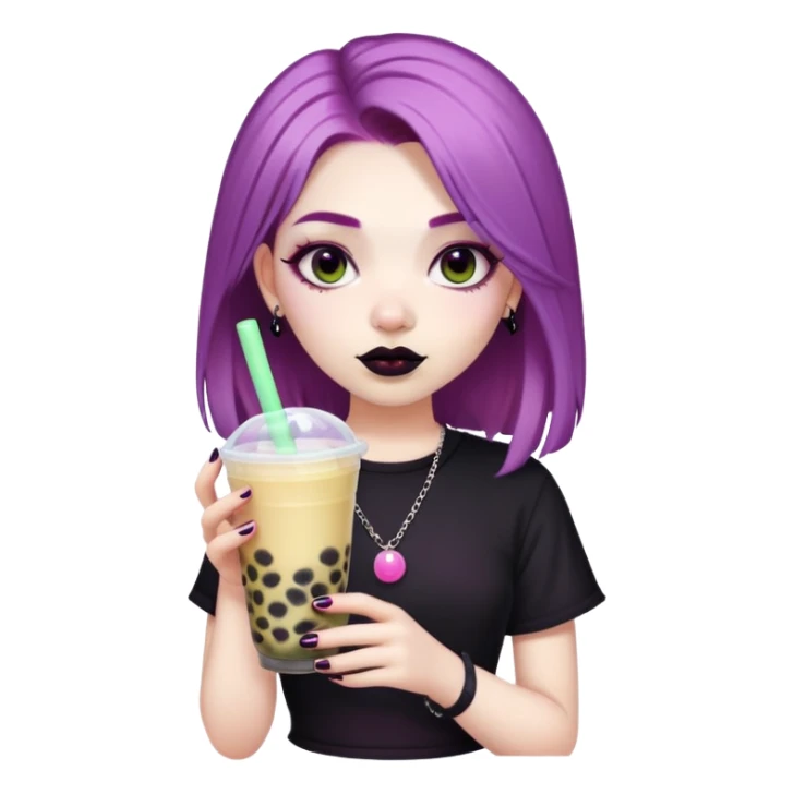 Goth Mexican girl with coloured hair drinking bubble tea sticker