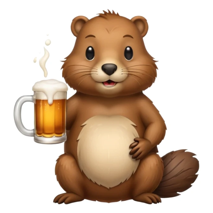 A relaxed beaver leaning back with a foamy beer mug sticker