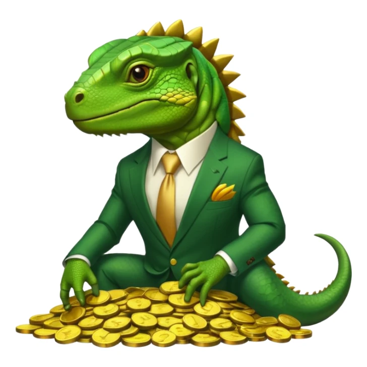 capitalist iguana in suit lying on coins sticker