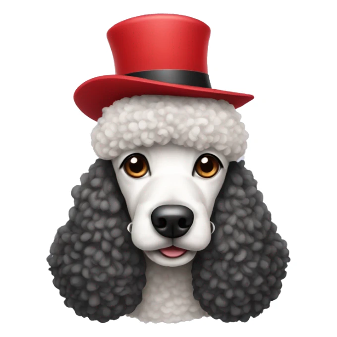 a poodle dog wearing a red hat sticker