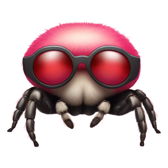 pink fat jumping spider with red heart sunglasses  sticker