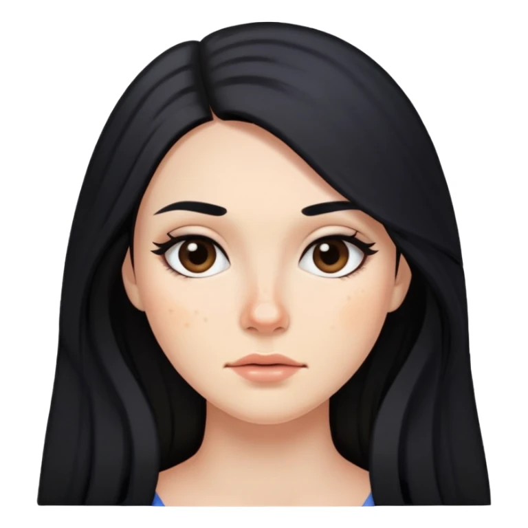 woman with acne, long black hair and subtle makeup sticker