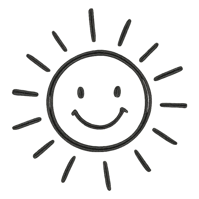 hand drawn icon of a smiling sun with rays sticker