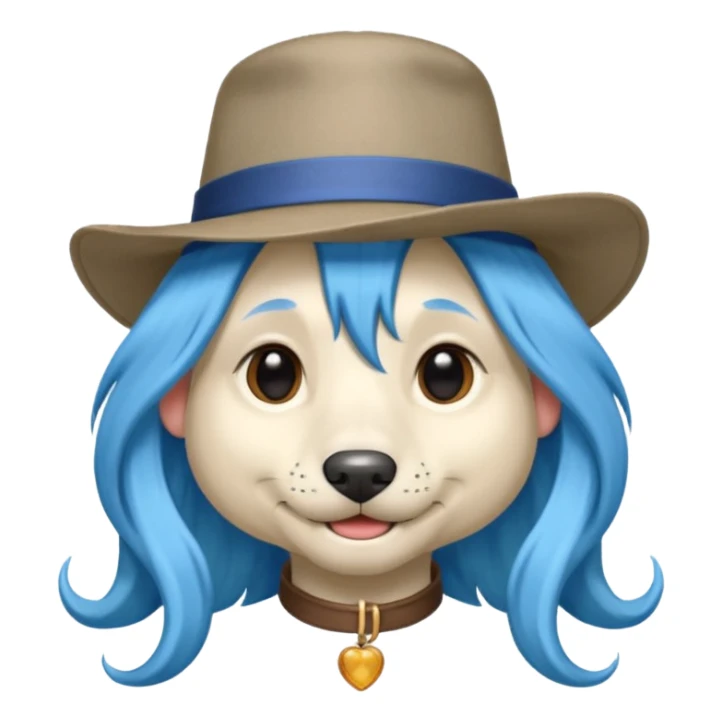 fancy dog with long blue hair, wearing hat sticker