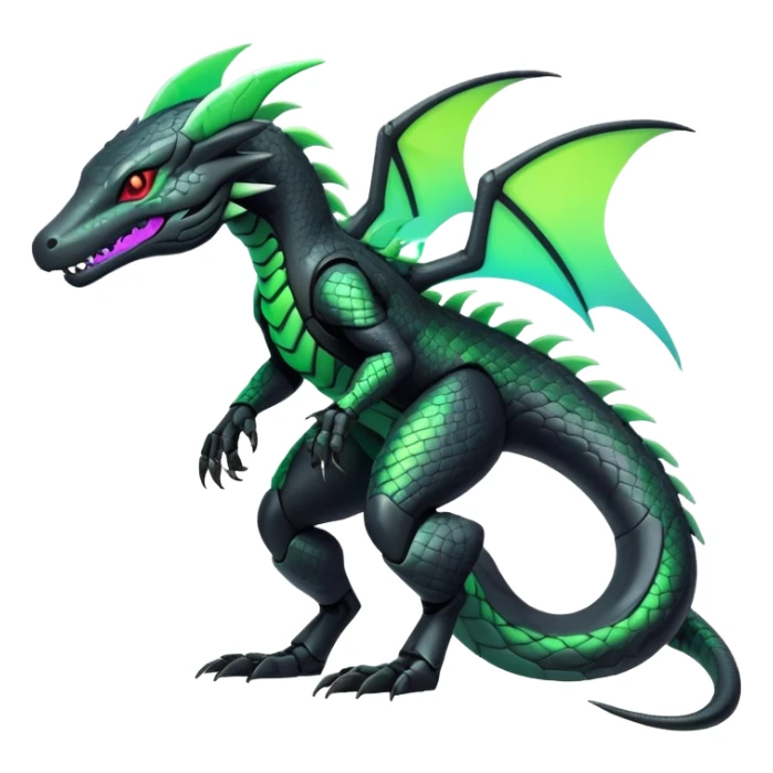 Modern Futuristic Scaly Iridescent Neon-glowing  Cyber-Salandit-Mightyena-Hybrid (Full body) sticker