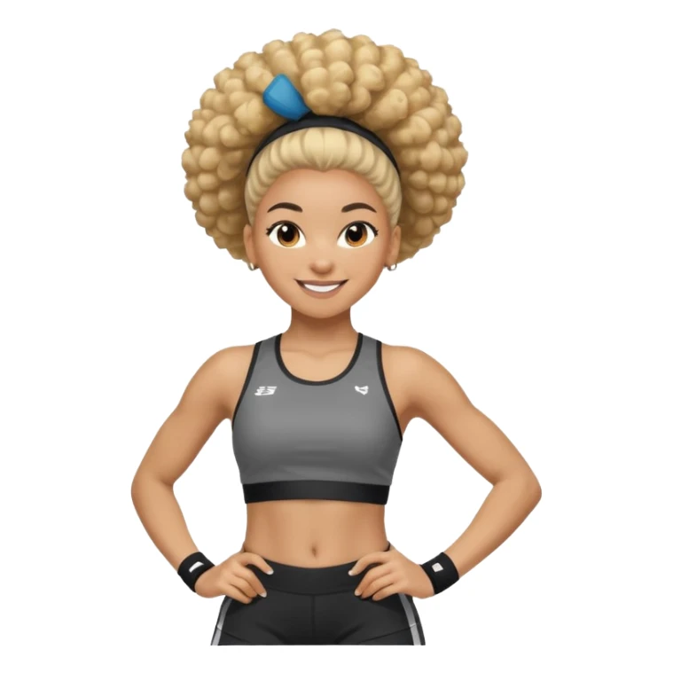light-skinned Black girl in a dynamic athletic pose, half-blonde and half-dark brown afro puff hairstyle sticker