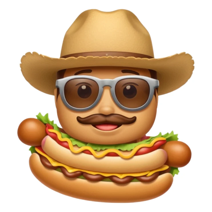 A hotdog with sunglasses and a cowboy hat sticker