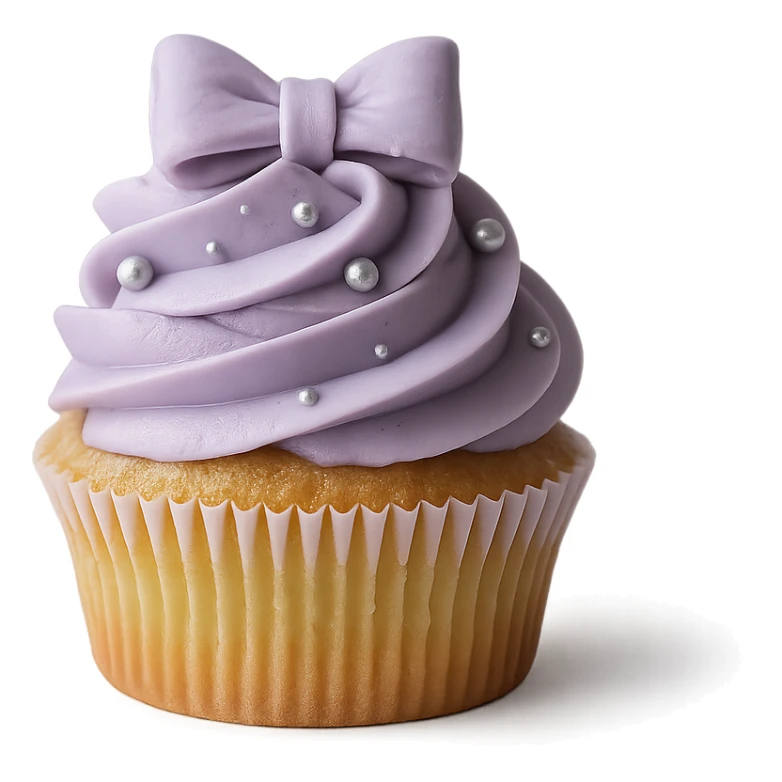 Change the icing to taro flavor with light purple color, creamy and slightly glossy texture, keep the realistic cupcake and accessories, photorealistic style, transparent background. sticker
